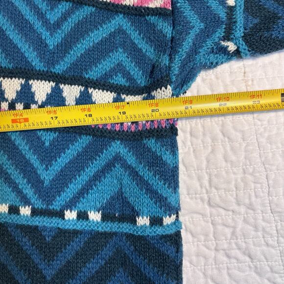 Vintage SSP Turtleneck Sweater L Ramie Cotton 80s 90s Teal Pink Purple RN 67992 - Picture 6 of 9